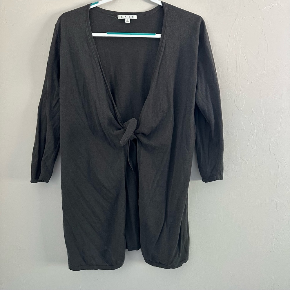 CAbi open cardigan with tie. Size large. Barely worn.